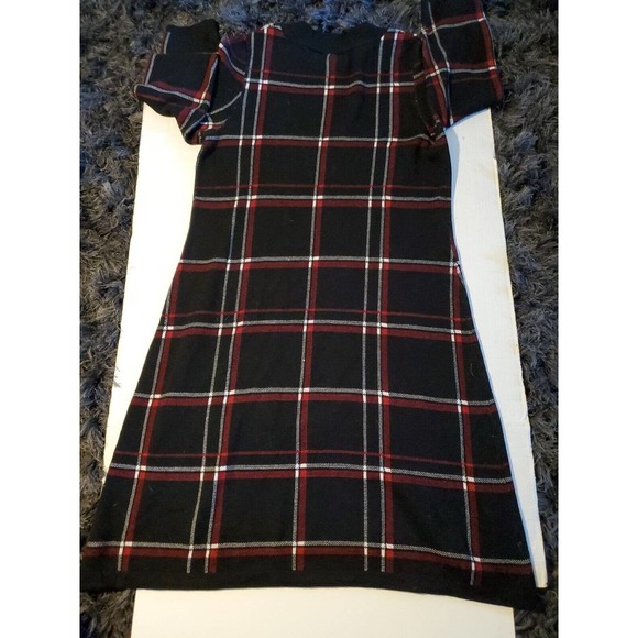 Liz Claiborne Large Black Window Pane Plaid Long Sleeve Stretch Sweater Dress - Picture 6 of 9